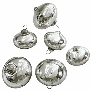 Loberon Weihnachtskugeln 6er Set Isaulie, Eingravierte Eiskristall-Muster, Nostalgisches Bauernsilber-Finish, Weihnachten, Christbaumschmuck, Glas, Eisen, Silber