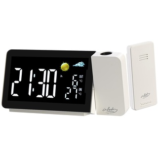 infactory Dualalarm-Wecker: Funk-Wetterstation mit Projektionswecker, Außensensor, USB-Port, weiß (Wecker mit Schlummerfunktionen, Wetterstation Projektion)