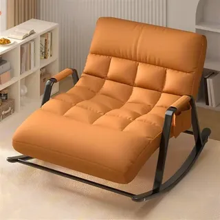 ZXFDMSWJ Doppel-Schaukelstuhl mit Seitentasche, Tragkraft 250 kg, gepolsterter Schaukelstuhl für Schlafzimmer und Wohnzimmer, moderner Stuhl (orange, schwarzer Rahmen)