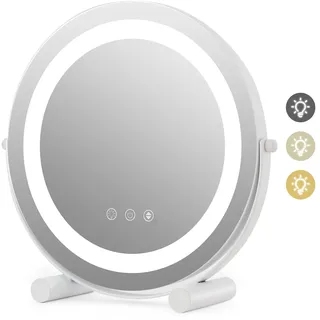 GOPLUS Kosmetikspiegel mit Beleuchtung, 360° drehbarer Schminkspiegel mit Touchscreen, 3 Lichtfarben und dimmbarer Helligkeit, aufladbarer Tischspiegel für Schlafzimmer, Hotels (33 x 10 x 31cm)