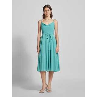 Knielanges Cocktailkleid mit Bindegürtel, Blau, 32