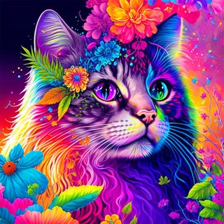 Huacan Diamond Painting Katze Diamant Paintings Bilder Malerei Voll Runde Stickerei für Kinder Erwachsene Haus Wand Zimmer Dekor 30x40cm