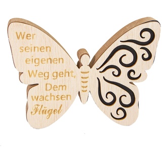 Riffelmacher 01451 - Dekoration aus Holz, 15 x 2,2 x 11 cm, Holzdeko Schmetterling mit Spruch, Deko für den Frühling, Geschenk mit Schrift, Tischdeko