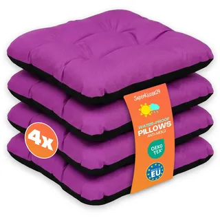 Outdoor Sitzkissen Stuhlkissen - 4er Set - 45 x 45 cm - Made in EU, Wasserdichtes & UV-beständig Gartenkissen - Stuhlauflage Stuhlpolster für Balkonstühle - Rosa