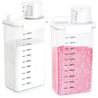 Tokokimo 2300 ml Luftdichter Waschmittelspender mit Messbecher, Waschmittelbox für Pulver, Mehrzweck Waschpulver Spender, Geeignet für Waschpulver, Waschmittel, Getreide, 2 Stück, weiß