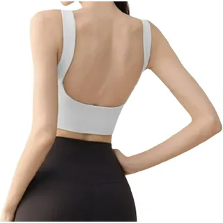 Rückenfreies Tanktop mit griffigem Futter, U-Rücken-Tanktop mit integriertem BH, sexy Damen-Tanktop mit offenem Rücken, ärmellos, bauchfreies Top, Y2K, trendiges Workout, Yoga, bauchfreies Top (Weiß, - S