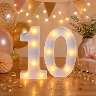 ZingBox LED Zahlen Lampe, Weiße Zahl 10, Warmes Nachtlicht Lampe Batterie | LED Zahlen für Happy Birthday Deko 10. Geburtstag Jubiläum Hochzeit Party Tischnummern Tischdeko Schaufenster Zähler