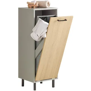 SoBuy Wäscheschrank, Grau, Natur, Holzwerkstoff, Metall, 31x86x30 cm, Ordnen & Aufbewahren, Wäschekörbe & Tonnen