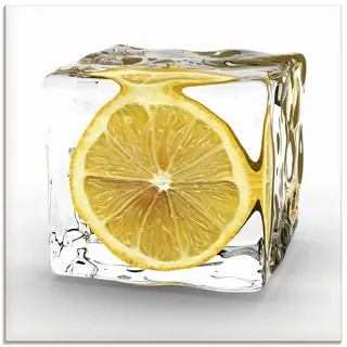 ARTland Wanddeko Glasbilder Wandbild Glas Bild einteilig 50x50 cm Quadratisch Obst Früchte im Eiswürfel Cocktails Bar Sommer Zitrone T5XT