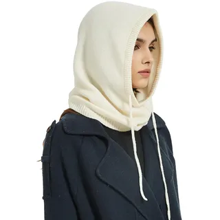 Unisex Balaclava Kapuzen Mützen Schal, 10% Kaschmir & 90% Wolle, Winter Weich Strick Beanie Hut Schlauchschal 2-in-1, Damen Herren Outdoor Winddicht Warm Loop Schal mit Kapuze Neckwarmer White F