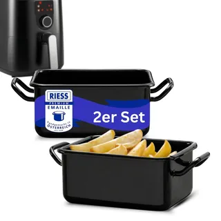 Riess Emaille Mini-Auflaufformen 2er Set – 15×11×7 cm Back- & Servierformen für Heißluftfritteusen, Backofen & Grill – Kratz- und Schnittfest, Leicht zu Reinigen – Qualitäts-Emaille aus Österreich