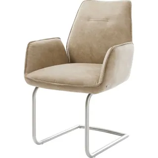 DeLife Schwingstuhl Zoa-Flex Freischwinger rund Edelstahl Beige Vintage