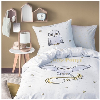 Bettwäsche Harry Potter Eule Hedwig 135x200 + 80x80 cm, 100 % Baumwolle, MTOnlinehandel, Renforcé, 2 teilig, Kinderbettwäsche für alle Hogwarts Fans weiß