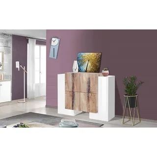Dmora - Kommode Jason, Küchen-Sideboard mit 6 Türen, Wohnzimmer-Buffet, 100 % Made in Italy, 130 x 45 x 100 cm, glänzendes Weiß und Ahorn,