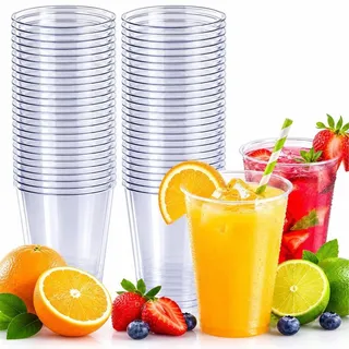 Hartplastik Becher 240 ml – 100 x Transparente Trinkbecher aus PS – Wiederverwendbar – BPA-frei – Stabile Partybecher für Geburtstag, BBQ ...