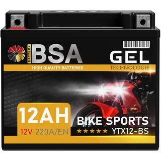 BSA YTX12-BS GEL Motorrad-Batterie 12V 12Ah CTX12-BS 51012 GTX12-BS