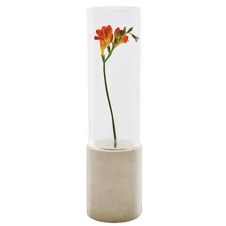 GODELMANN Vase aus hochwertigem Beton - handgefertigt Ø 10cm x Höhe 38cm in Sand I Blumenvase mit passgenauem Glas - mineralimprägniert - Made in Germany