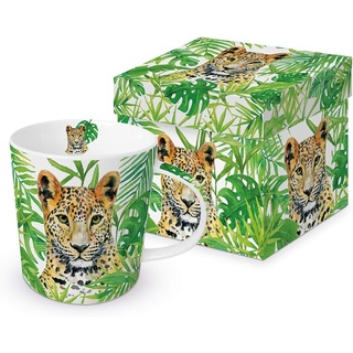 PPD Becher Porzellan Tasse - Becher mit Geschenkbox, Trend Mug Tee - Kaffee, Porzellan Kollektion Leopard, Frühling Vogel - Tiere / Sommer Blumen braun