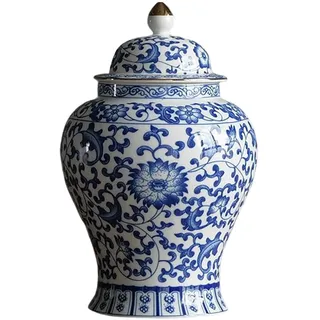 Milageto Chinesische Keramik Ginger Jar Blumenvase mit Deckel Tischdekoration Home Decor Porzellanglas für Küche, Zucker, Schreibtisch, Blau und Weiß