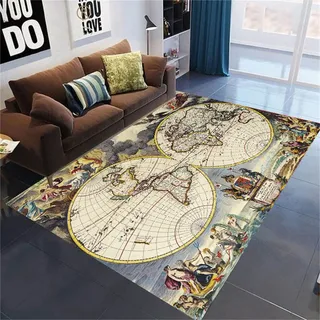 3D Retro Weltkarte Teppich für Wohnzimmer Teppich Flanell Waschbar Zuhause Bodendekoration Schlafzimmer Niedrigflor Teppich Stuhlmatte Läufer World Map Kinder Krabbelmatte (Farbe 1,120x180 cm)