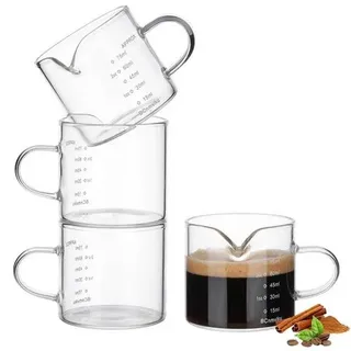 BCnmviku 75ml Espresso Messbecher Glas,Kännchen mit Griff für Barista(1) | für milch,milchschaum,sahne,sirup,saucen,cocktails,kaffeevollautomaten