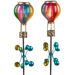 formano Gartenfigur 2er Set Solarleuchten Flammen-Effekt Windrad Gartenstecker LED Ballon bunt
