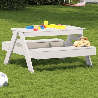 Design Picknicktisch für Kinder Weiß 88x97x52 cm Massivholz Kiefer, Gartentische 2024 Neu