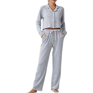 AFAZ New Trading UG Pyjamaoberteil Langarm Damenkleidung Schlafanzug Set Homewear Bequem Nachtwäsche M