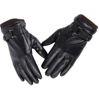FIDDY Lederhandschuhe Winterwarme und verdickte, verstellbare Herren-Lederhandschuhe, geeignet zum Reiten und Fahren im Freien schwarz