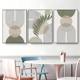 Martin Kench 3er Boho Poster Set, Abstrakt Grün Blätter Bilder, Modern Print Pflanzen Strichzeichnung Kunstposter, Boho Wandbilder Deko für Wohnzimmer Schlafzimmer, Ohne Rahmen (21x30cm)