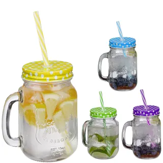 Relaxdays Bunte Trinkgläser mit Deckel 0,5 l 4-tlg.