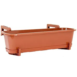 Wamat Blumenkasten mit Untersetzer und Halterungs-Set Blumentopf Balkonkasten 4 Größen 8 Farben Neu ! (80 cm, Terracotta)