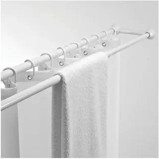 MSV Duschvorhangstange Doppelstange, Ø 22 mm, 2-läufig, ausziehbar, verschraubt, verschraubt, Aluminium, 2in1 Doppel-Duschvorhangstange inkl. Handtuchhalter, rostfreies Aluminium, Wandmontage zum Verschrauben, weiß Hochglanz, Verstellbereich 125 - 225 cm weiß