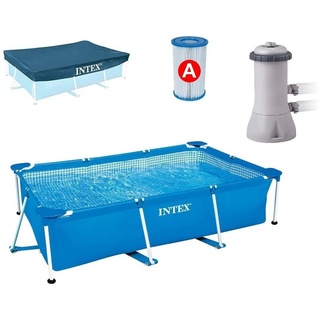 Intex Rectangular Frame Pool Set - Aufstellpool - 300 x 200 x 75 cm, Blau - Filterpumpe, Ersatzfilter und Abdeckplane