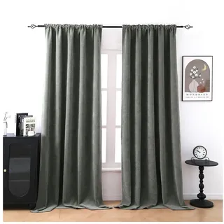 Rosnek Gardine Chenille Vorhänge Blickdicht Thermovorhang Verdunkelung Gardinen, 2er Set 510GSM Polyester mit 6in1 Faltenband für Wohnen Arbeiten grau 132 cm x 244 cm
