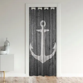 Loussiesd Anker Dekor Türvorhang 106x203cm Nautische Thema Raumteiler Vorhänge Gardinen Meer Abenteuer Vorhang für Innentür Raumteiler für Schlafzimmer Wohnzimmer Schwarz Holz Plank