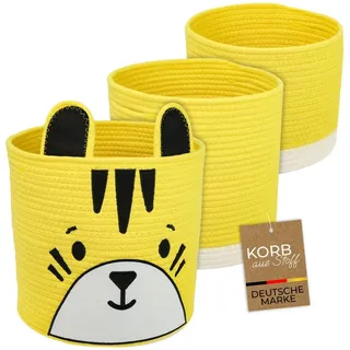 HMF Aufbewahrungskorb Tiger 3er Set mit versteckten Griffen  Groß, Mittel, Klein  cm gelb