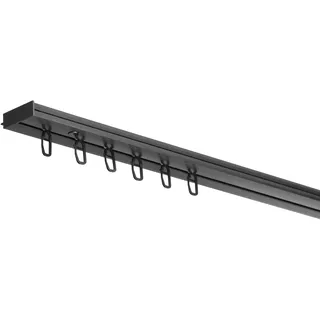 RENA Vorhangschiene 1-Läufig Gardinenschiene aus Kunststoff Vorhang-Deckenschiene mit Überklipshaken Gardinenleiste Gardinenstange Gardinen Vorhänge für Deckenmontage Schwarz 180cm