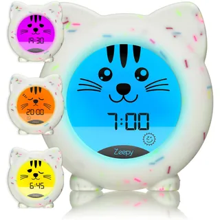 Zeepy Schlaftrainer Wecker Kinder & Lichtwecker 4 Phasen, Katze Kip | Kinderwecker & Nachtlicht für Kleinkinder, Mädchen & Jungen: Ihr Kind weiß, wann es im Bett bleibt. Silikon, USB-Akku