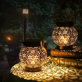 Solarlaterne für Außen 2 Stück, IP65 Wasserdicht Metall Solarlampen für Außen Hängend Garten Deko, Görvitor LED Warmweiß Solar Laterne für Draußen Balkon Weihnachten Schwarz