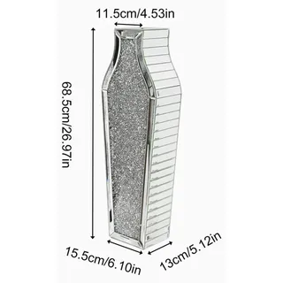 Große Luxus Bodenvase - Moderne Spiegelvase mit zerstoßenen Diamanten - Glas und Kristall - 68 cm hoch - Für Trockenblumen