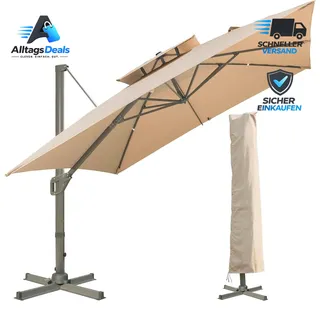 Sonnenschirm Quadratisch 300x300cm Neigbar 360° Drehbar Windfest Wasserdicht