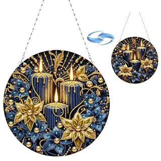 CXINLky DIY Diamond Art Painting Anhänger mit Kette, Diamant Weihnachten Fensterbilder, Kreatives 5D Diamond Weihnachten Wandbehang Kits für Fenster Wand Garten Decor-05-Kerze
