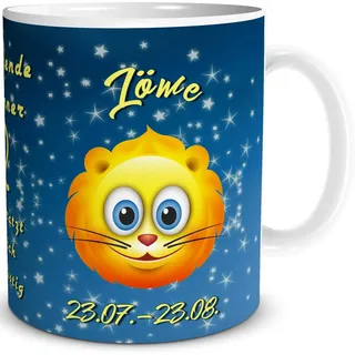 TRIOSK Tasse Smiley mit Spruch lustig Sternzeichen Löwe Geburtstagstasse Geschenk für Frauen Männer Arbeit Büro Kollegen Geburtstag