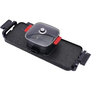 Elektrischer Hot Pot Grill 2 in 1, 2200W+1100W Koreanisch BBQ Hotpot Topf, Doppelte Kontrolle Shabu Shabu, Multifunktion Teppanyaki Grilltopf für Familie, Abendessen, Freunde und Party