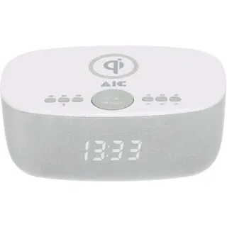 AIC 28 BT Radiowecker mit Bluetooth Qi-Ladefunktion Dimmbares Display 2 Weckzeiten weiß - Weiß
