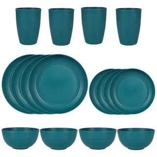 YNOFIT Geschirr-Set 16/32pcs Plastik Geschirr Set für 4/8 Personen, Camping, Party (16-tlg), Mikrowellen- und spülmaschinenfestes Geschirrset grün