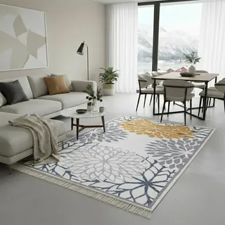 Fashion4Home Teppich Läufer - Tepiche für Wohnzimmer, Schlafzimmer, Küche, Kinderzimmer, Badezimmer - Boho Kelim - Läufer Flur, Orient-Blau-Gold, Größe: 140x200 cm
