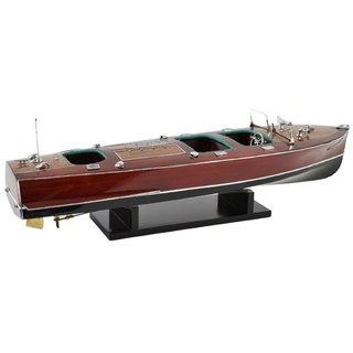 Casa Padrino Luxus Deko Speedboot Chris Craft mit Massivholz Ständer Braun / Schwarz 81 x 23 x H. 23 cm - Handgefertigtes Deko Boot - Holzboot - Modellboot - Rennboot - Wohnzimmer Deko Accessoires