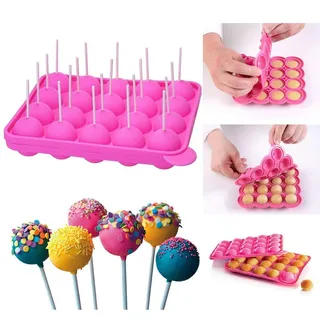 Queta Backform Cake Pop Formen, 20 runde Lollipop Form Tablett Silikonform für Cupcakes, Süßigkeiten, Gelee und Schokolade, antihaftbeschichtet, Pink